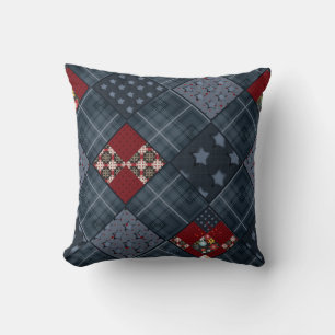 Denim patchwork, patchwork, textile, blue pattern cushion