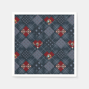 Denim patchwork, patchwork, textile, blue pattern  napkin