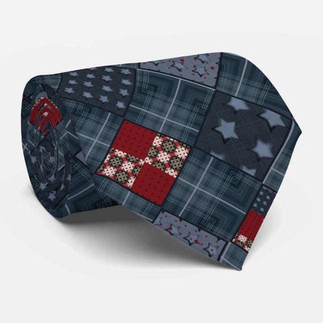 Denim patchwork, patchwork, textile, blue pattern tie (Rolled)