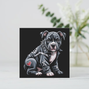 Denim Patchwork Pitbull Dog Edgy Rocker Gothic Holiday Card