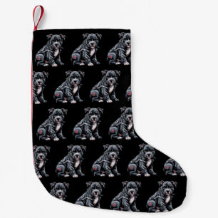 Denim Patchwork Pitbull Dog Edgy Rocker Gothic Small Christmas Stocking