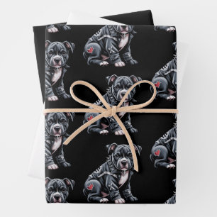 Denim Patchwork Pitbull Dog Edgy Rocker Gothic Wrapping Paper Sheet