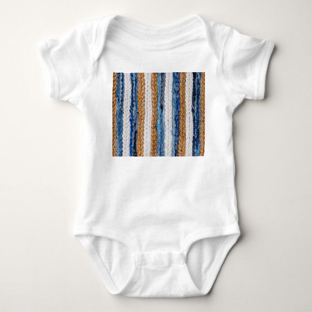 Denim patchwork: recycled jeans rug. baby bodysuit (Front)