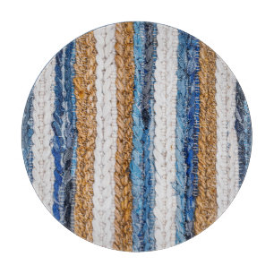 Denim patchwork: recycled jeans rug. cutting board