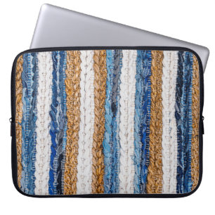 Denim patchwork: recycled jeans rug. laptop sleeve