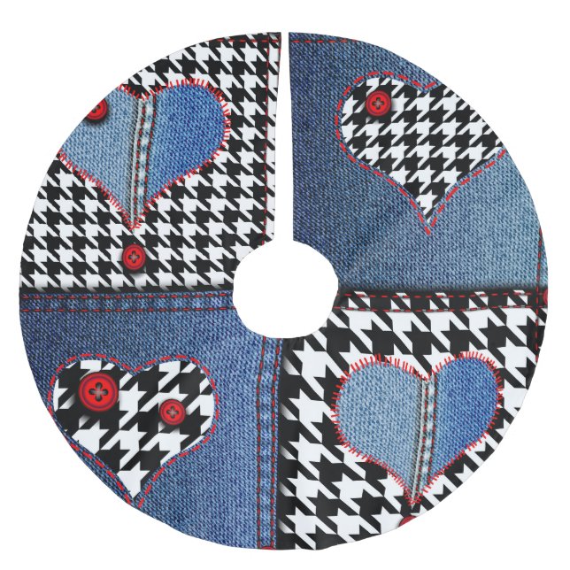 Denim Patchwork: Seamless Fabric Pattern Brushed Polyester Tree Skirt (Front)