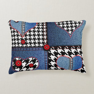 Denim Patchwork: Seamless Fabric Pattern Decorative Cushion