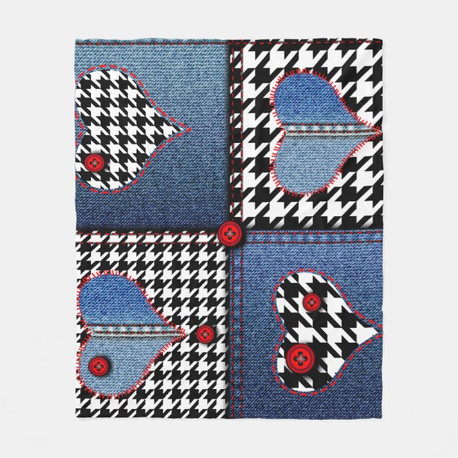 Denim Patchwork: Seamless Fabric Pattern Fleece Blanket (Front)
