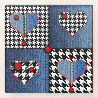 Denim Patchwork: Seamless Fabric Pattern Glass Coaster
