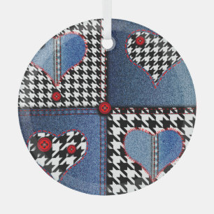 Denim Patchwork: Seamless Fabric Pattern Glass Tree Decoration