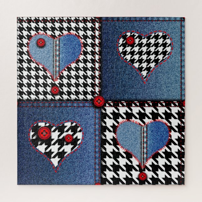 Denim Patchwork: Seamless Fabric Pattern Jigsaw Puzzle (Vertical)