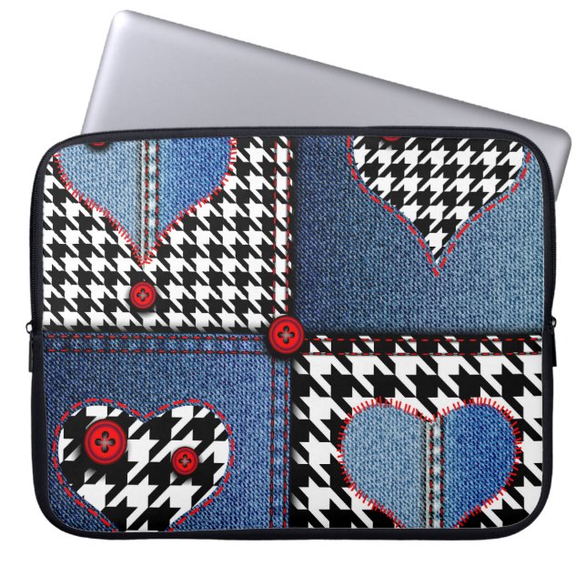 Denim Patchwork: Seamless Fabric Pattern Laptop Sleeve (Front)