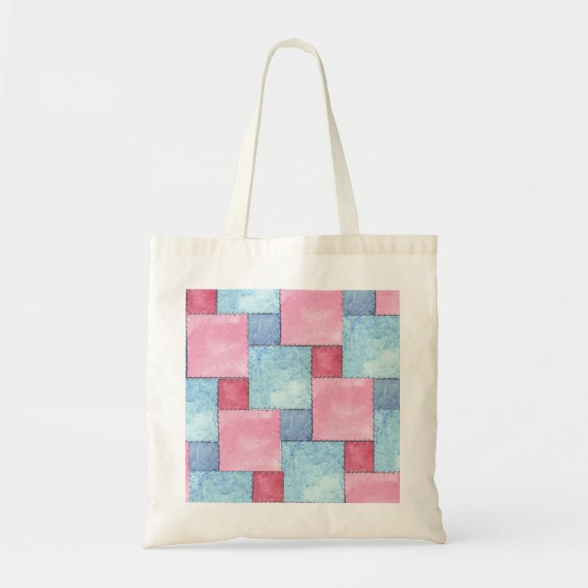 Denim Patchwork Tote Bag, Pinks, Blues (Front)