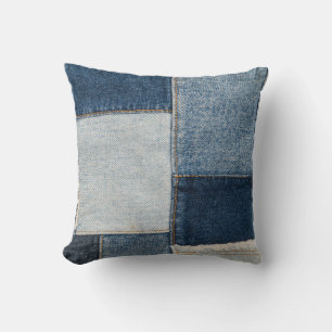 Denim Patchwork: Vintage Textile Pattern Cushion