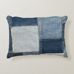 Denim Patchwork: Vintage Textile Pattern Decorative Cushion