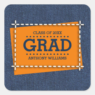 Denim Pattern Custom Graduation Square Sticker