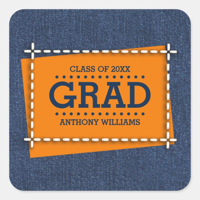 Denim Pattern Custom Graduation  Square Sticker (Front)