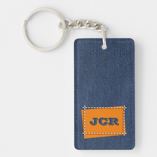 Denim Pattern Custom Monograms Key Ring (Front)