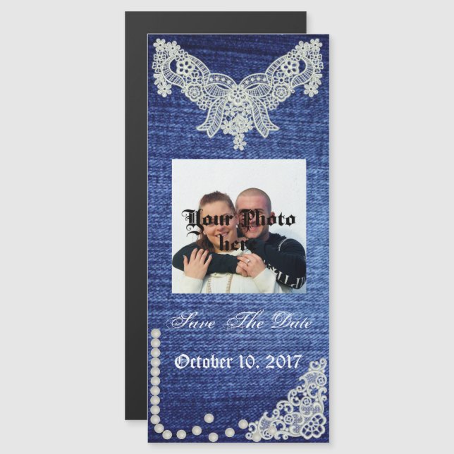 Denim Pearls & Lace Save The Date Magnet (Front/Back)