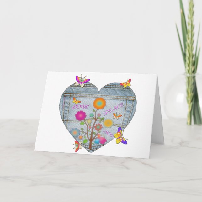 Denim Pocket Heart Flowers Butterflies Holiday Car (Front)