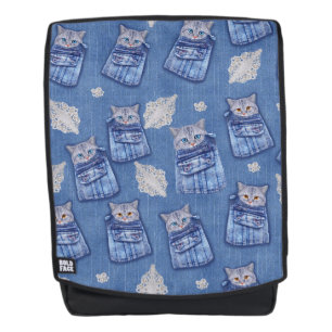Denim pocket Jeans,Kittens and Lace Backpack