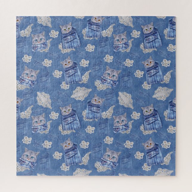 Denim pocket Jeans,Kittens and Lace Jigsaw Puzzle (Vertical)