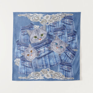 Denim pocket Jeans,Kittens and Lace Tapestry