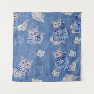 Denim pocket Jeans,Kittens and Lace Tapestry