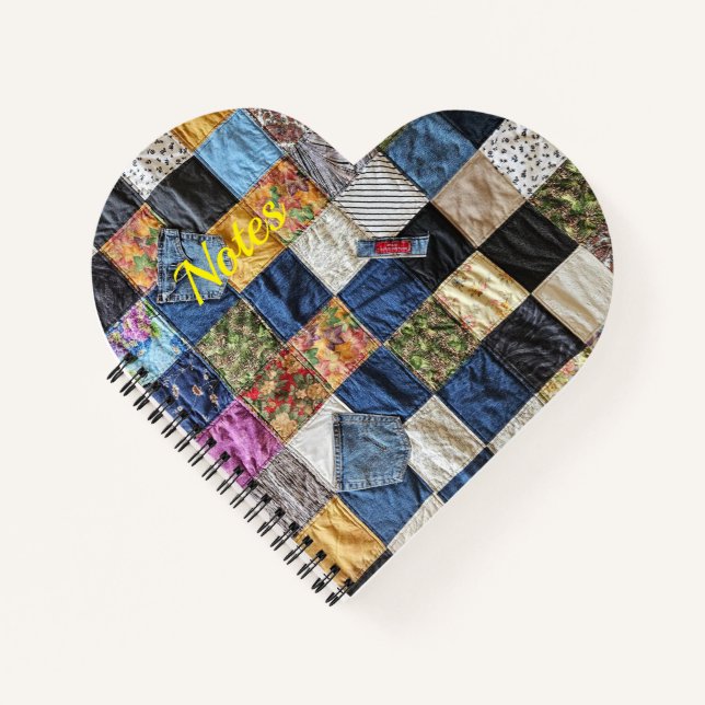 Denim Pocket Quilt Heart Notebook (Front)