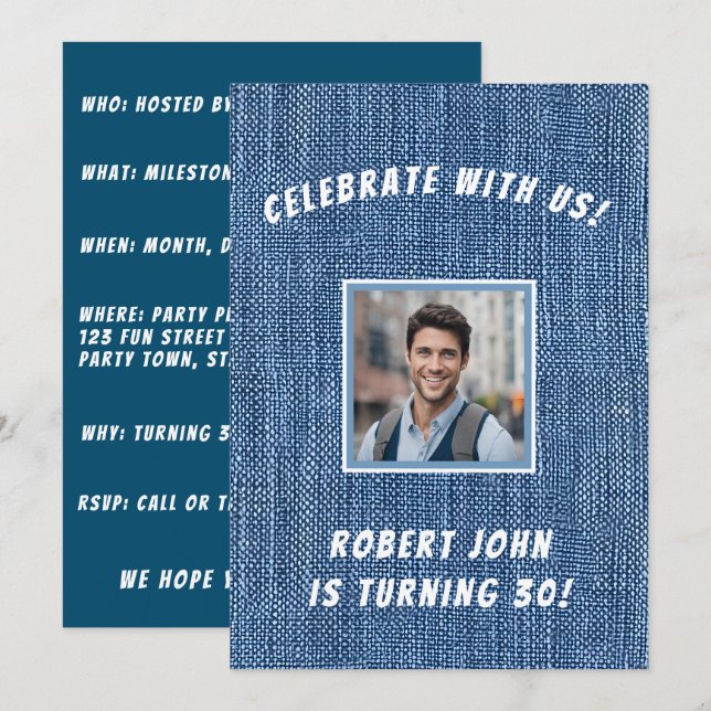 Denim Print 30th Golden Birthday Invitation (Front/Back)