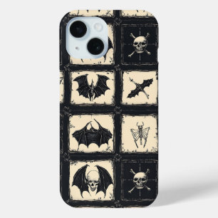 Denim Quilt with Bats and Skeletons iPhone 15 Case
