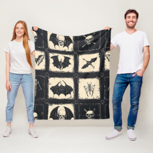 Denim Quilt with Bats and Skeletons Fleece Blanket