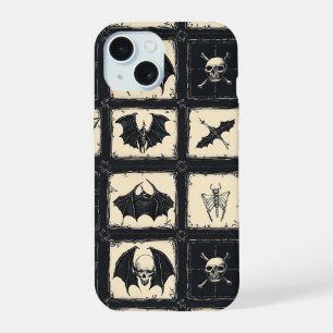 Denim Quilt with Bats and Skeletons iPhone 15 Case
