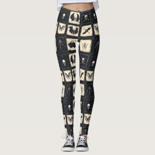 Denim Quilt with Bats and Skeletons Leggings