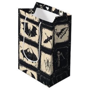 Denim Quilt with Bats and Skeletons Medium Gift Bag