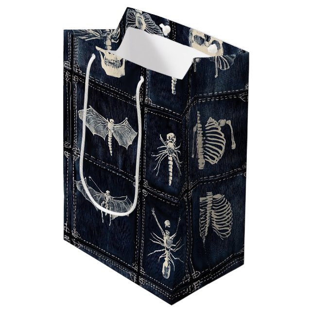 Denim Quilt with Skulls & Insects Medium Gift Bag (Front Angled)