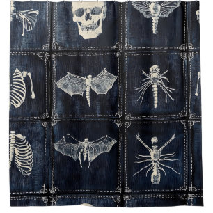 Denim Quilt with Skulls & Insects Shower Curtain