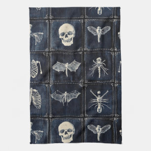 Denim Quilt with Skulls & Insects Tea Towel