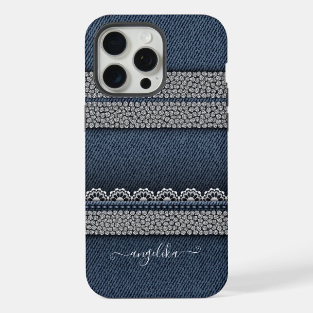 Denim & Rhinestones Chic iPhone Case (Back)