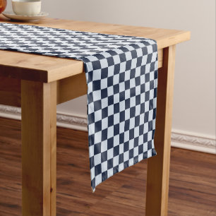 Denim rinse checkerboard pattern short table runner