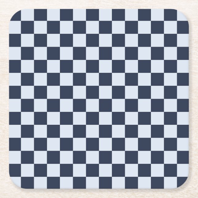 Denim rinse chequerboard pattern square paper coaster (Front)