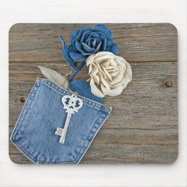 Denim Roses in Jean Pocket Mouse Mat (Front)