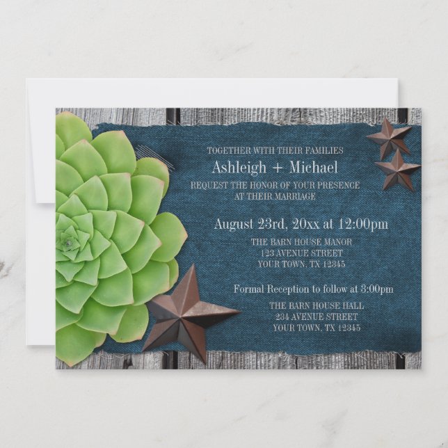 Denim & Rustic Stars Country Western Wedding Invitation (Front)