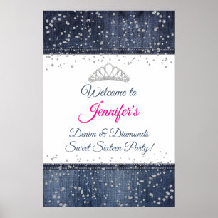 Denim, Silver Confetti, Diamond Tiara Welcome Sign