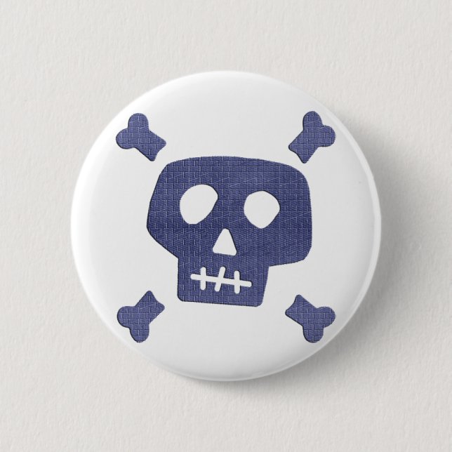 Denim Skull 6 Cm Round Badge (Front)