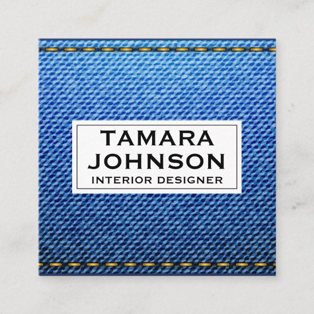 Denim | Stitched Seems Square Business Card (Front)