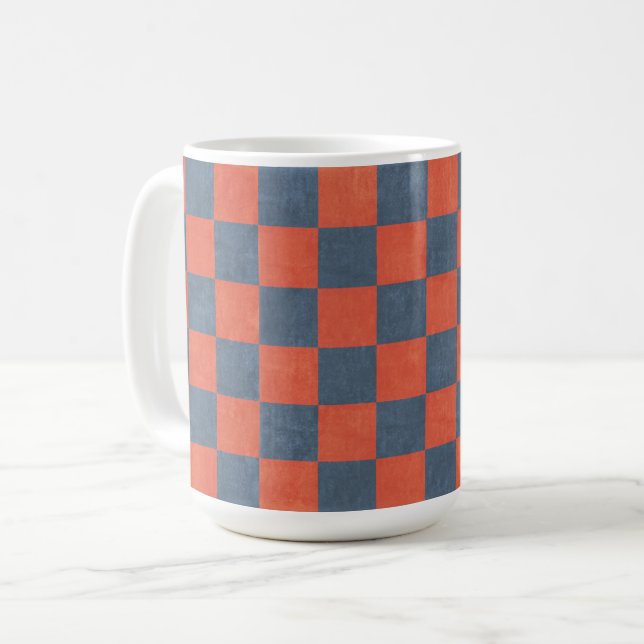 Denim Style Red and Blue Square Art Cup Mug (Front Left)
