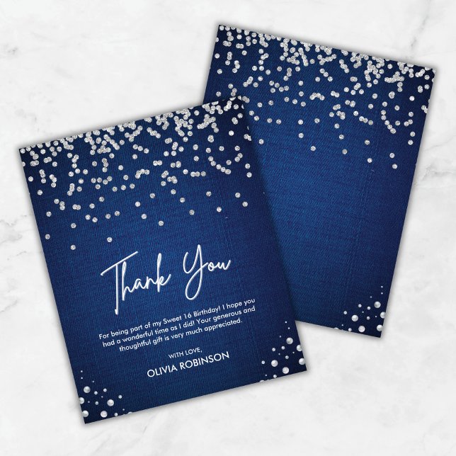 Denim Sweet Sixteen 16th Birthday Thank You Card (Denim Sweet Sixteen 16th Birthday Thank You Card   )