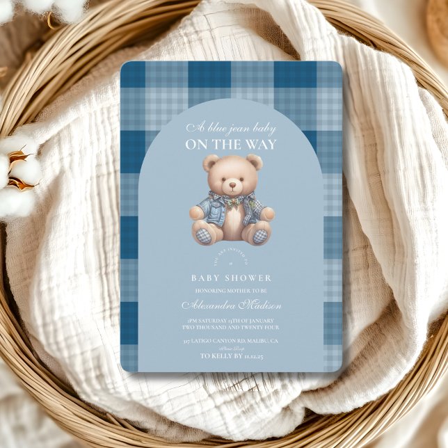 Denim Teddy Bear Baby Shower Invitation (Creator Uploaded)