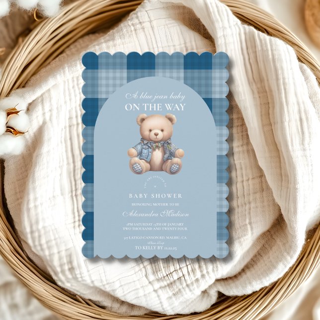 Denim Teddy Bear Baby Shower Invitation (Creator Uploaded)